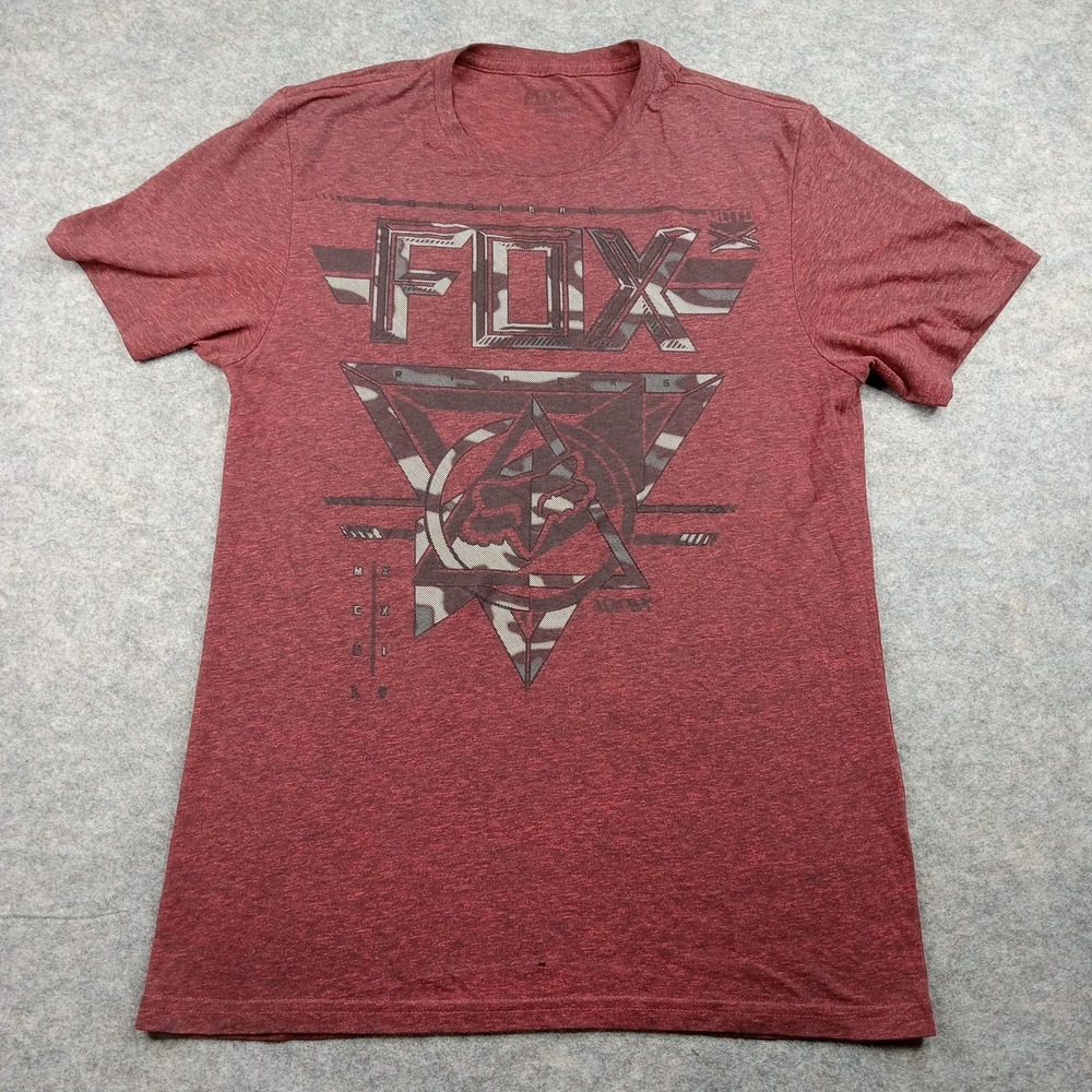 Fox Racing Shirt Mens Medium Red Heather Crewneck Graphic Moto Tee Camo Logo*